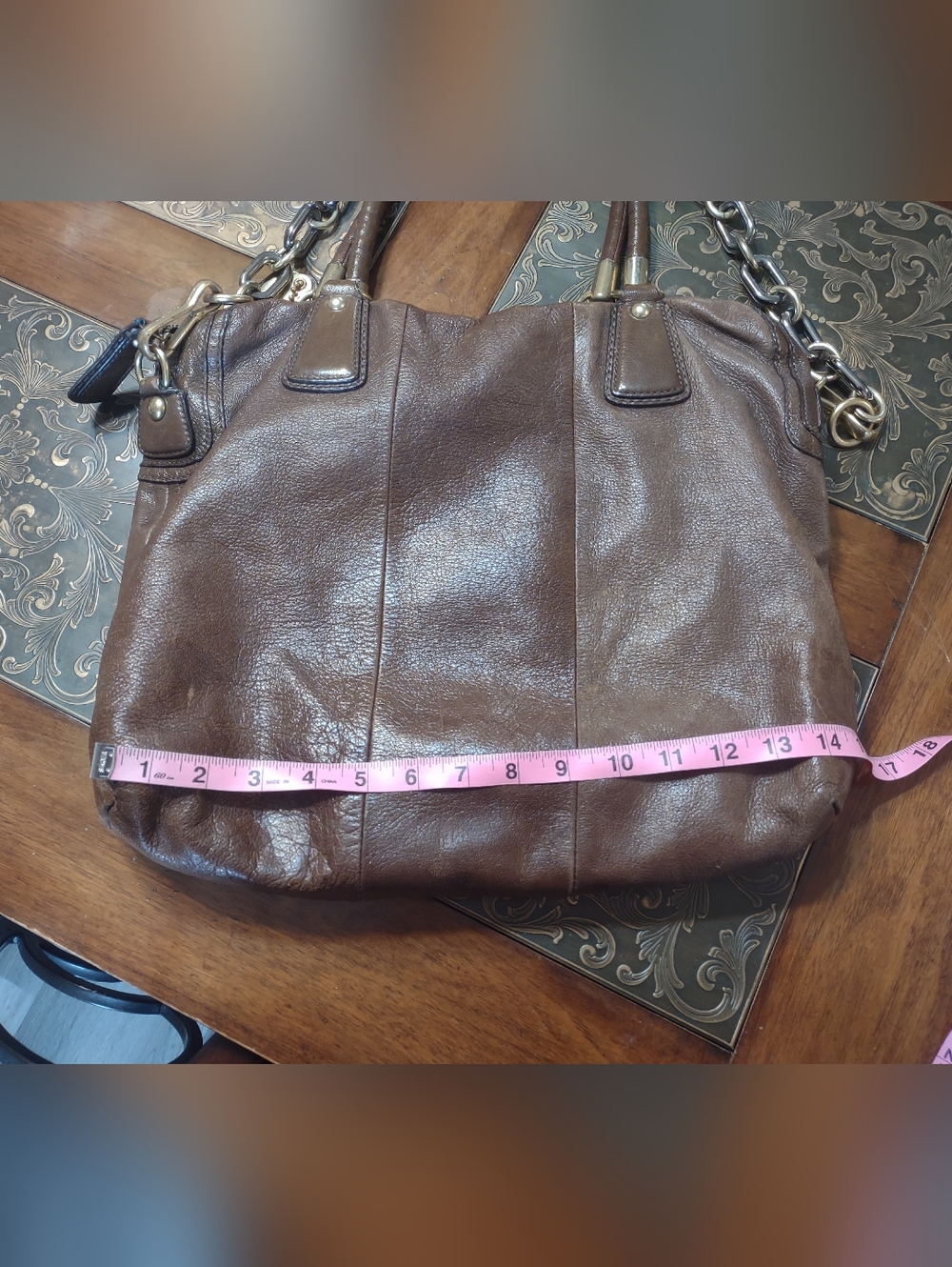 Coach Vintage Brown Leather Shoulder Bag with Chain Strap - Picture 16 of 16